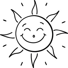 Sun icon, Sun Drawing. hand draw sun. line draw of sun. Smileing sun