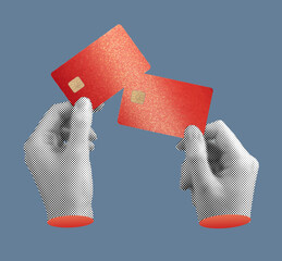 Bank card held in hand, showing credit and debit features for secure online purchases, shopping, and
