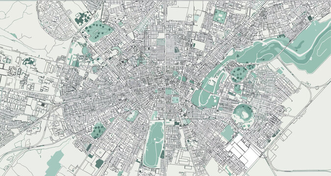 Detailed urban map of paris highlighting parks and streets layout