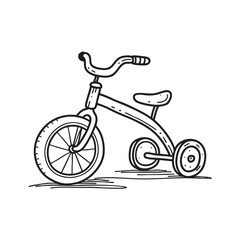 A tricycle resting on uneven ground