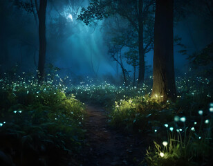 Obraz premium Glowing Forest Sparkle — A breathtaking fantasy scene with vivid colors, magical atmosphere, and captivating details.