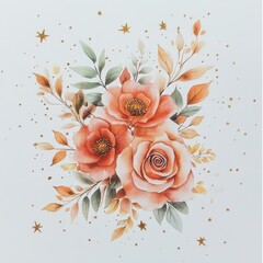 Watercolor Floral Arrangement with Copper and Gold Hues Gentle Artistic Flower Composition