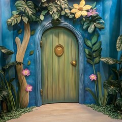 Whimsical Flora Doorway Leading to a Dreamy Realm of Plants and Flowers Decorative Display