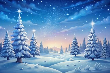 Naklejka premium Magical Snowy Christmas Landscape Winter Wonderland Background
