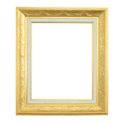 Ornate golden picture frame with white border isolated on transparent background, png