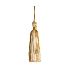 Elegant gold and white decorative tassel isolated on transparent background, png