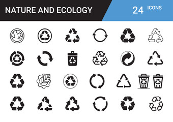 Nature and Ecology Icons: A comprehensive set of 24 meticulously crafted icons representing themes of nature and ecology