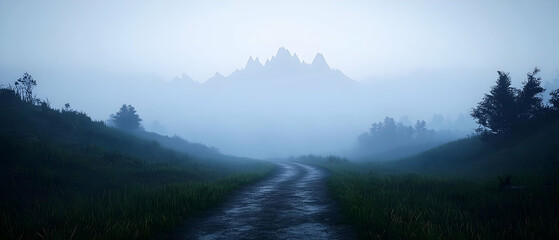 Misty Mountain Landscape With Path