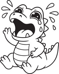 Cute crying cartoon Dinosaur black and white cartoon line art  drawing of a baby dinosaur © Pritam