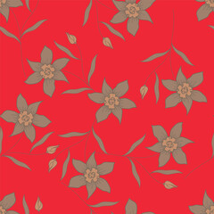 Exotic hand drawn flowers, seamless patterns with floral for fabric, textiles, clothing, wrapping paper, cover, banner, home decor, abstract backgrounds. Vector illustration