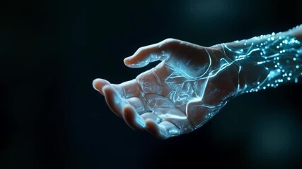 Futuristic Bionic Hand with Visible Nanotechnology and Micro Machines - Powered by Adobe