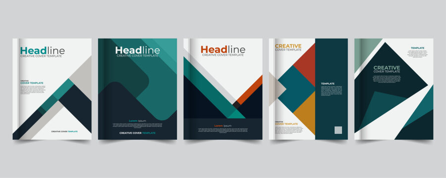 Stylish Contemporary Annual Report Design with Color Highlights, Professional Business Book Cover bundle, Editable Template, 5 set collection, Stationery template design
