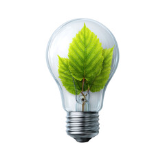 Light bulb showcases vibrant green leaves inside, highlighting the concept of renewable energy and ecological awareness. This visual emphasizes the importance of green technology in modern society