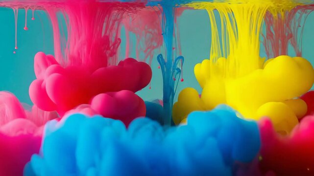 Colorful ink drops in water in slow motion with artistic blur and pixelation representing abstract creative background