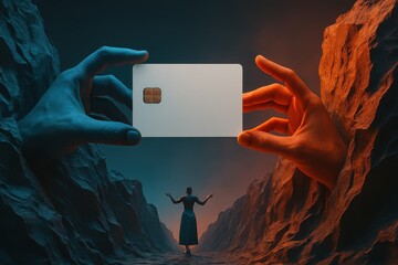 White credit card in reverse grip with cyan halo