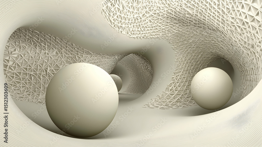 Poster abstract geometric pattern tunnel with two spheres