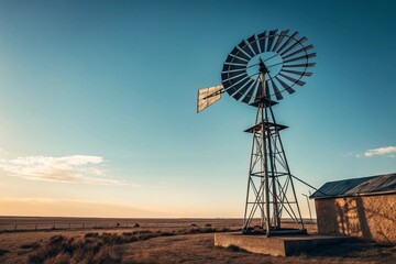 Huge Windmill Against a Brilliant Blue Sky, Renewable Energy Concept