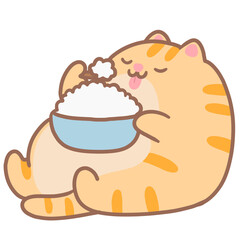 Cartoon of a fat orange cat sitting and eating.