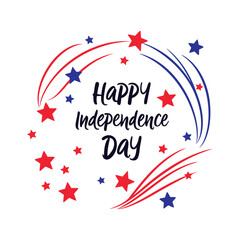 Happy Independence Day Sign with Red and Blue Stars – 4th of July Vector.