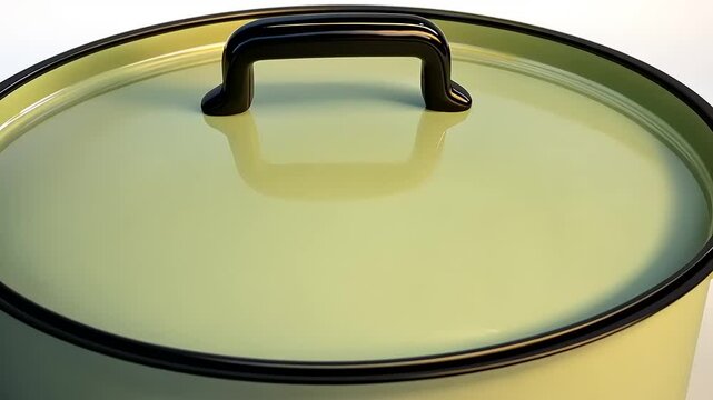 Captivating Close-Up of a Pistachio-Hued Stock Pot with Elegant Black Accents