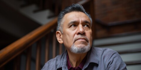 Reflective moment of a senior man at a therapeutic retreat for ptsd support