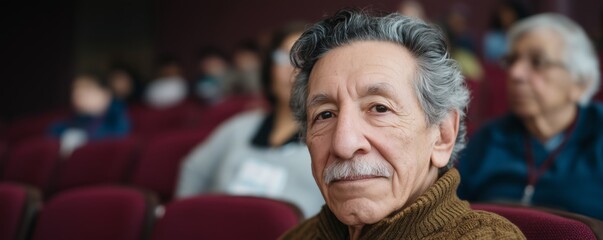 Senior man engaged in storytelling event in a community setting