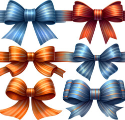 Illustration of a set of colorful bows on a white background, a collection of bows for a ribbon design, gift boxes for the christmas season.