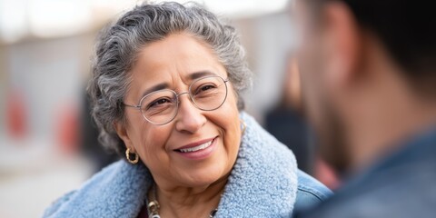 Empowering connection and inclusivity: senior latina woman engaging in conversation