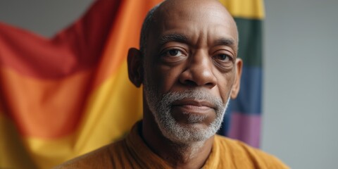 Senior black man organizing community fundraiser with pride theme