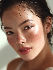 close up portrait of a young east Asian woman skincare makeup beauty 