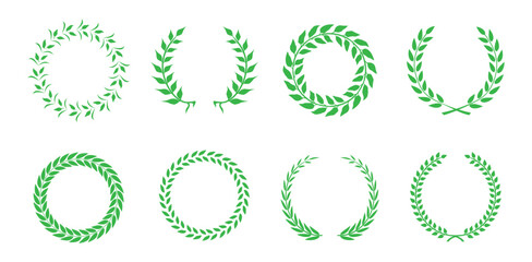 Black laurel wreath leaves vector. Leafy wreaths and divider illustration eps10