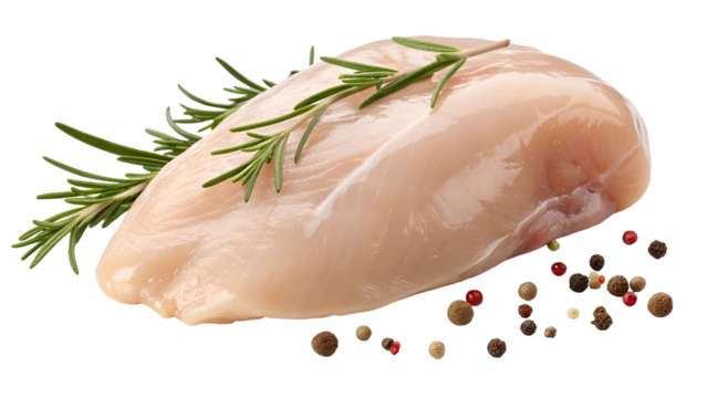 raw chicken breast with rosemary , raw chicken breast isolated on transparent background
