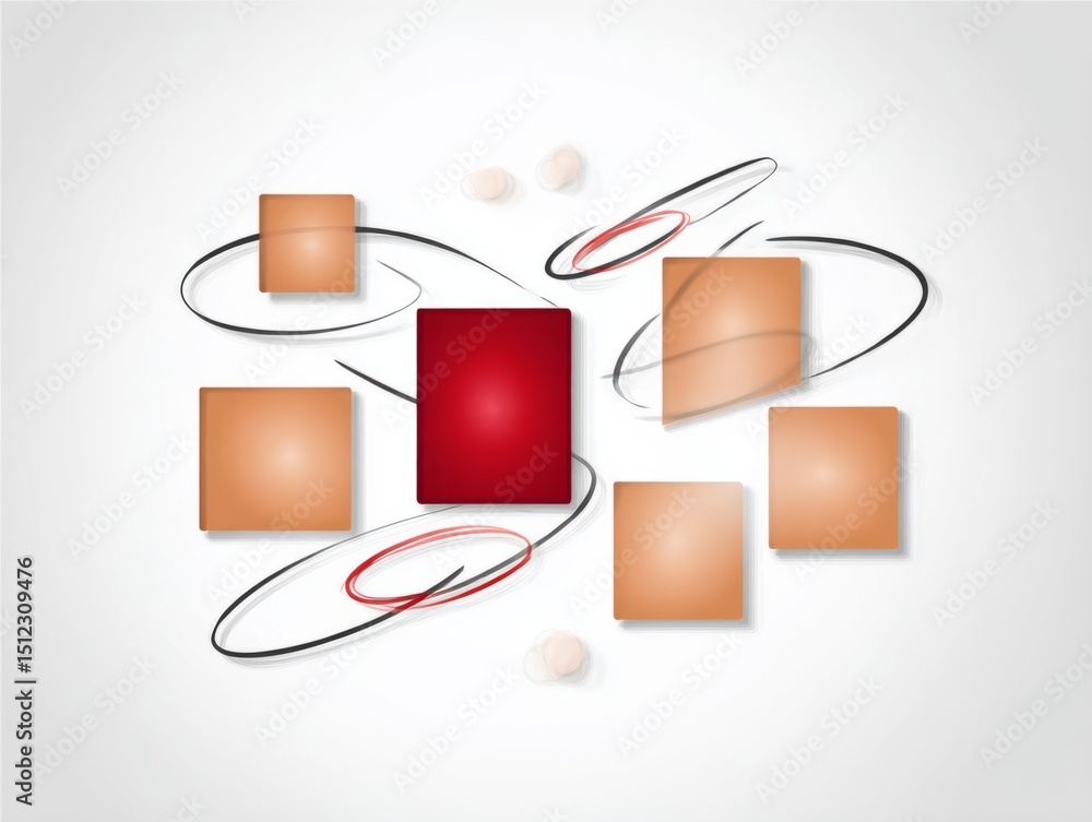 Poster abstract 3d shape arrangement, warm and neutral colors, representing data flow and connection with c