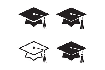 Minimalist Graduation Cap Icons Set – Vector Clipart
