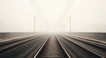 Obraz premium Minimalist railway tracks stretching into urban fog