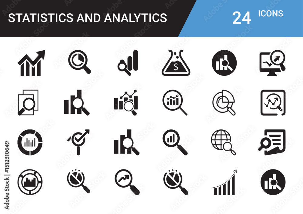 Poster statistics and analytics icons: a clean and professional collection of 24 meticulously crafted icons
