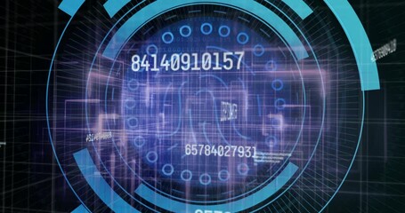 Starting purple grid converging sphere forming rotating rings streaming codes securing entry - Powered by Adobe