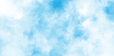 Grunge blue background with space for watercolor, dreamy light blue sky cloudscape background,  abstract blue sky Watercolor background Illustration, aquarelle paint paper textured canvas for vintage.