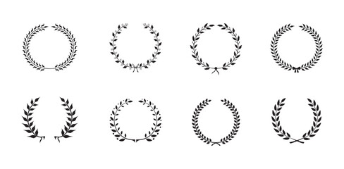 Black laurel wreath leaves vector. Leafy wreaths and divider illustration eps10