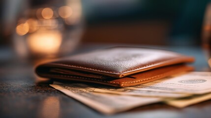 Close-up of a wallet on a table, symbolizing financial security and personal wealth management.