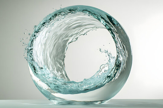 Dynamic water splash in the shape of a ring on a light background. Abstract composition of a water ball. concept of purity and freshness. - Powered by Adobe
