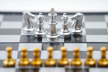 A chess board with pieces. Strategy, business, political games and diplomacy.