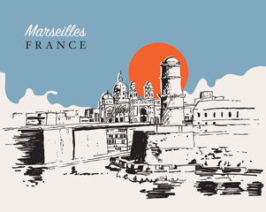 Drawing sketch illustration of Marseilles, France