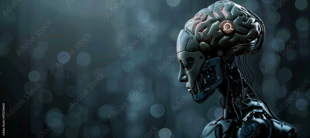 Aufkleber ai robot in profile view with a blurred dark backdrop, space ready for custom text or graphics