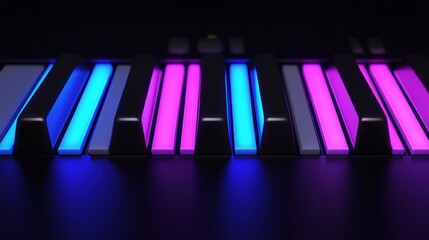 Fototapeta premium A digital piano with a black keyboard and glowing keys.