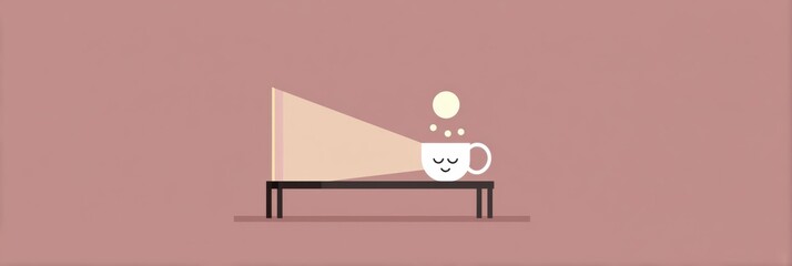 Sleep Cycle Disruption Illustrated by Coffee With Light Projection in Modern Flat Design Style