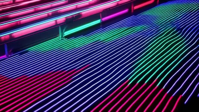 Futuristic Neon Gridscape: Abstract Lines Flowing in Electric Colorscape