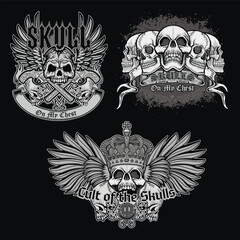 set, gothic sign with skull, grunge vintage design t shirts