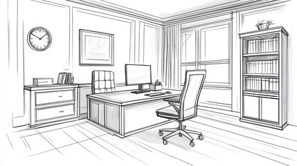 Detailed sketch of a classic home office