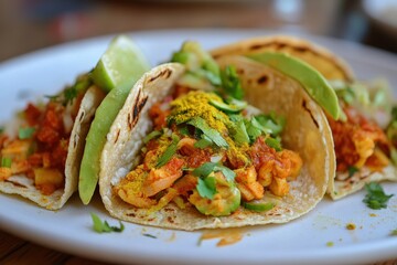 A farm-to-table vegan fusion dinner featuring dishes like kimchi tacos and turmeric-infused pasta